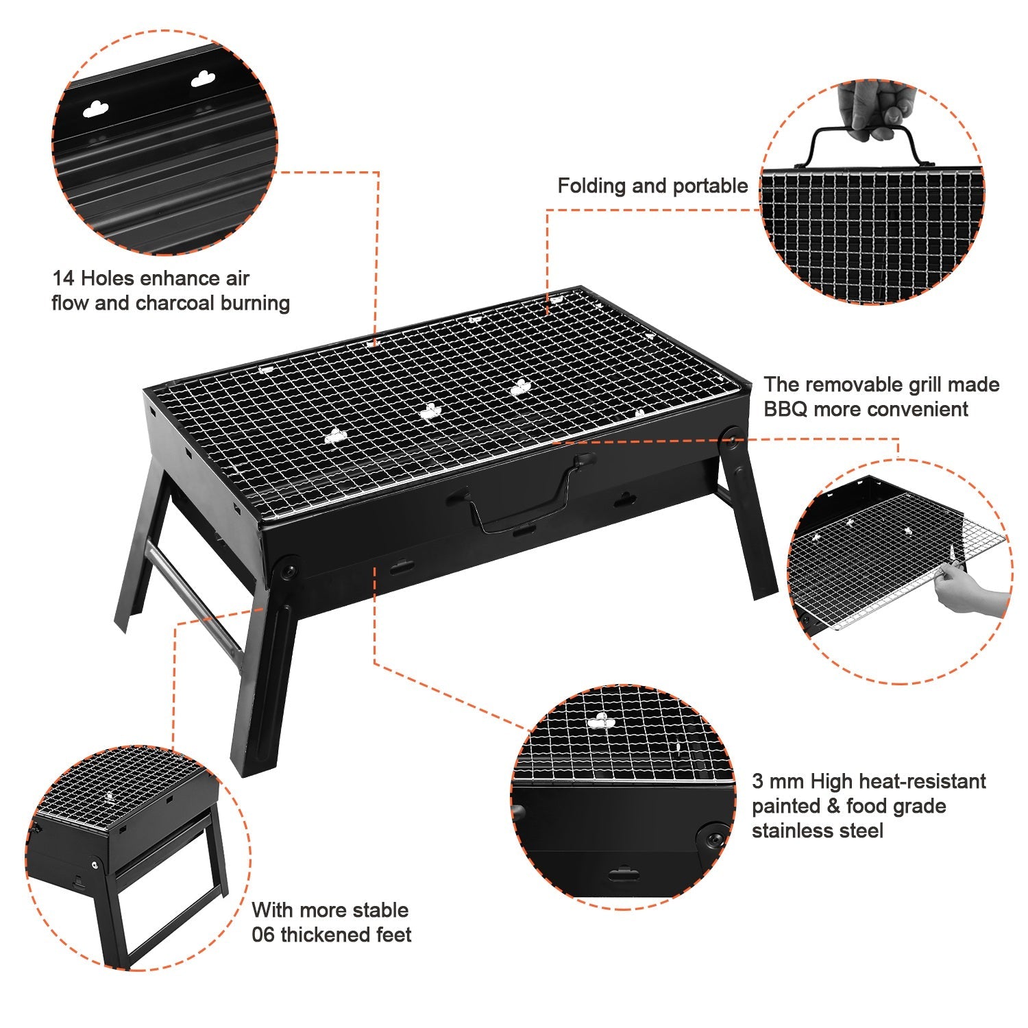 1Pc Portable BBQ Grill Foldable Charcoal Grill Lightweight Smoker