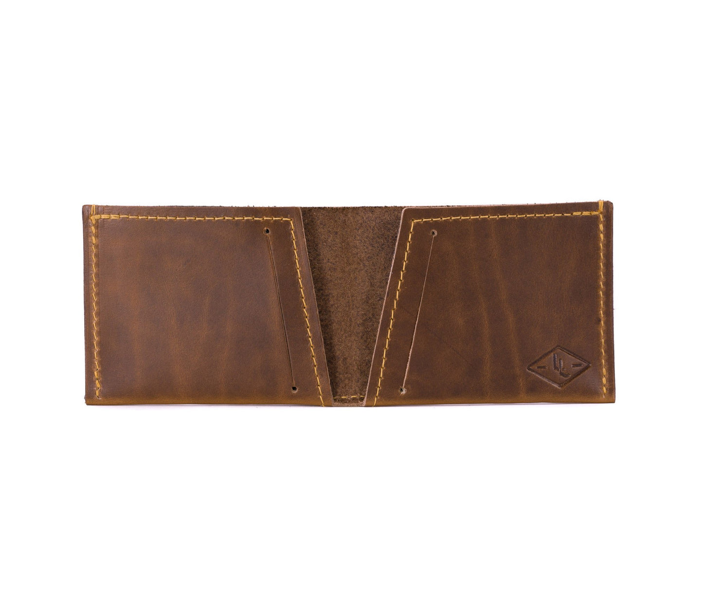 Brown leather wallet with a visible brand logo on a white background personalized gift for dad