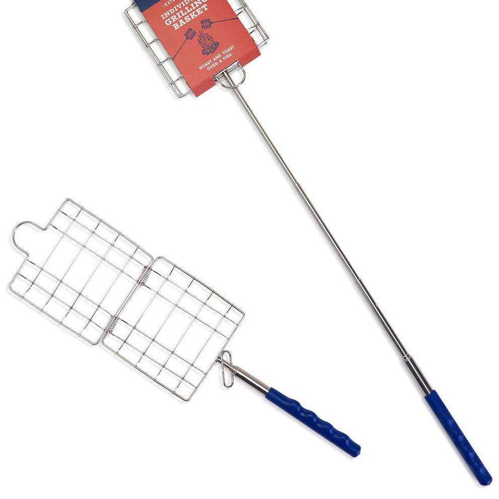 Stainless steel campfire grilling basket — camping gift for dad