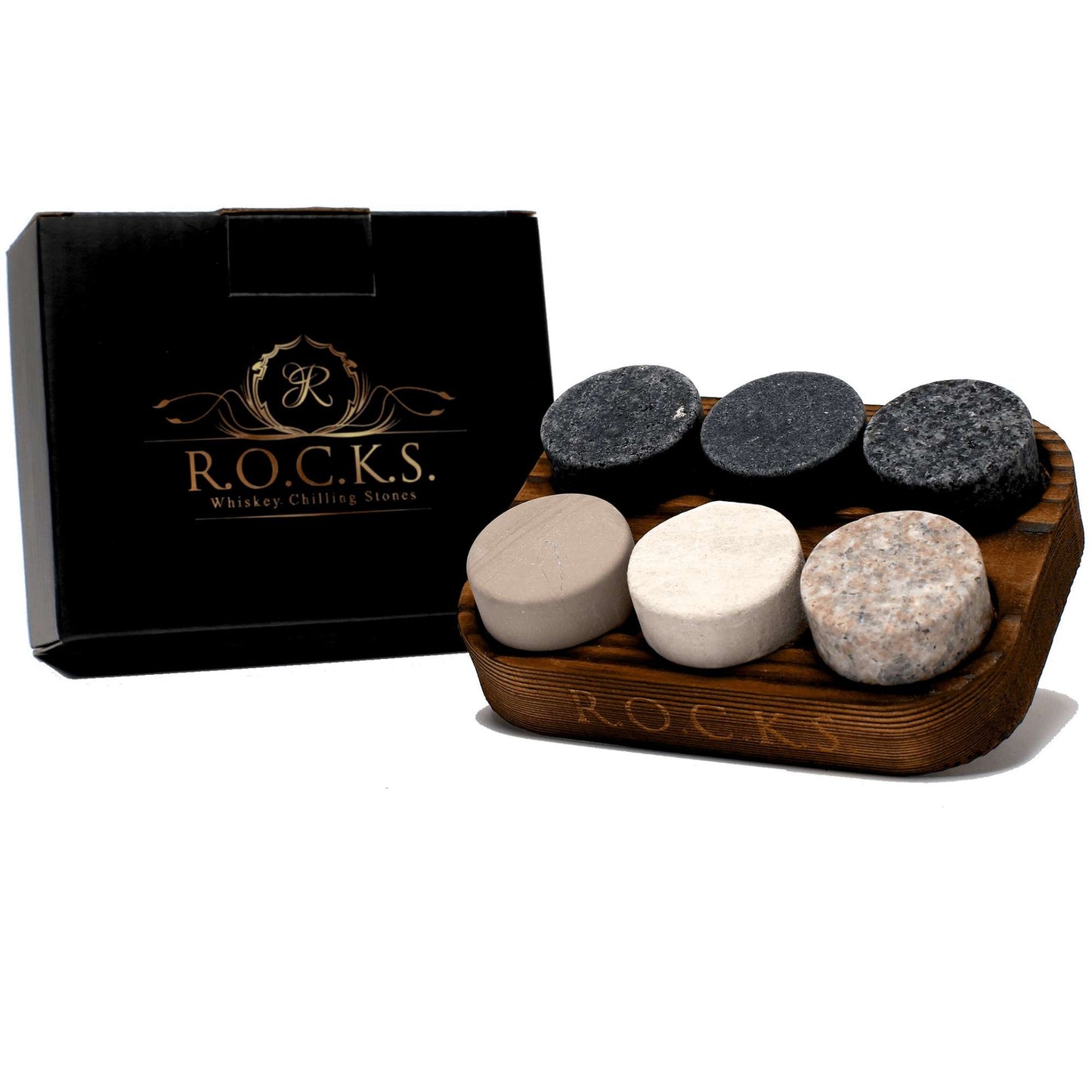 Whiskey chilling stones gift set with velvet pouch — gift for dad who has everything