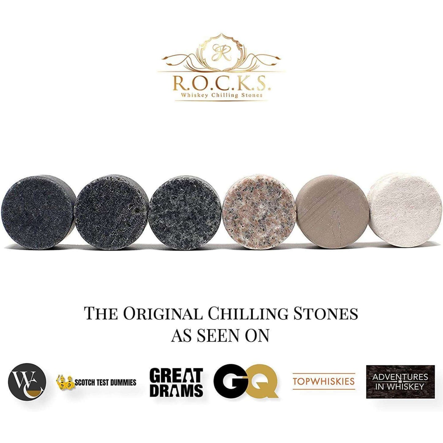 Whiskey stones chilling bourbon in a rocks glass without watering it down — whiskey gift for dad